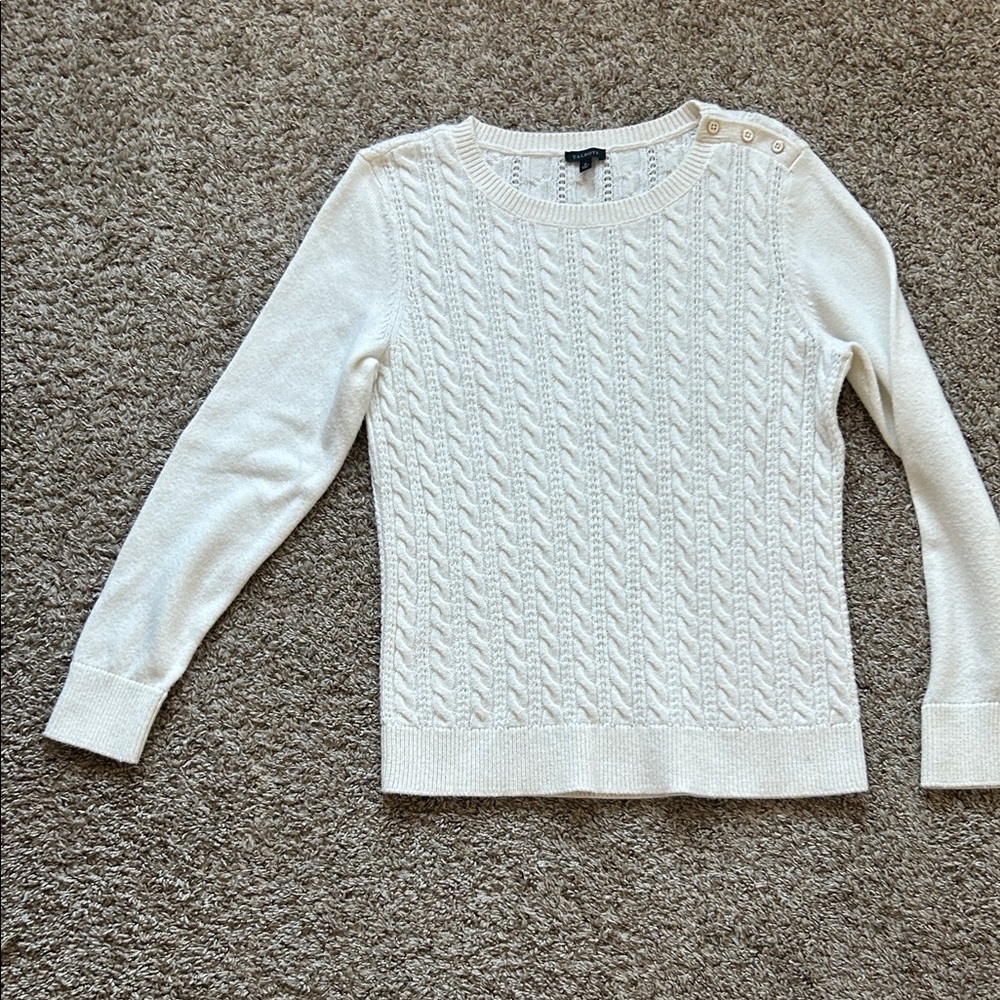 Talbots Cream Cable-Knit Button-Shoulder Sweater